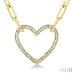 1/10 Ctw Heart Frame Round Cut Diamond Fashion Pendant With Paperclip Chain in Yellow Gold Vermeil