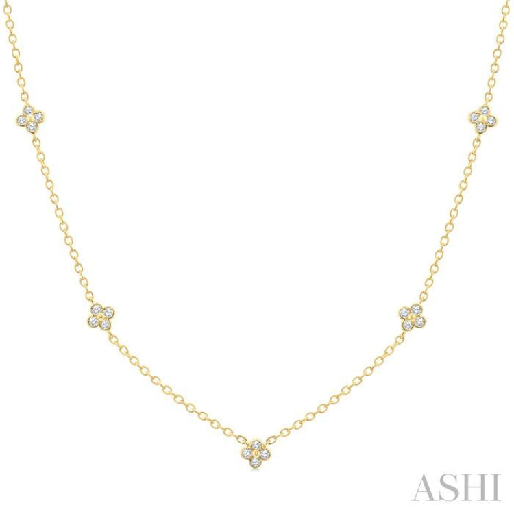 1/3 Ctw Clover Motif Bezel Set Round Cut Diamond Station Necklace in 10K Yellow Gold