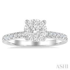 5/8 Ctw Round Lovebright Diamond Engagement Ring in 14K White Gold