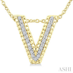 1/20 Ctw Bubble Accent Initial 'V' Round Cut Diamond Fashion Pendant With Chain in Yellow Gold Vermeil