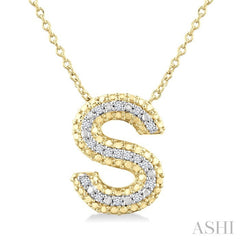 1/20 Ctw Bubble Accent Initial 'S' Round Cut Diamond Fashion Pendant With Chain in Yellow Gold Vermeil