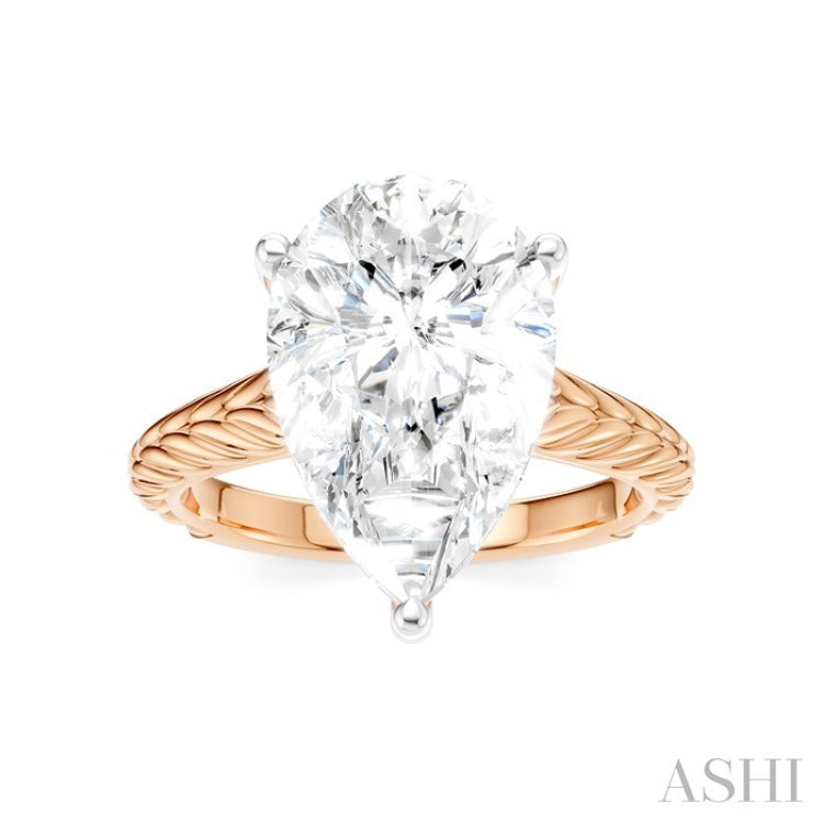 1/8 Ctw Pear Shape Round Cut Diamond Akari Wheat Shank Semi-Mount Engagement Ring in 14K Rose and White Gold