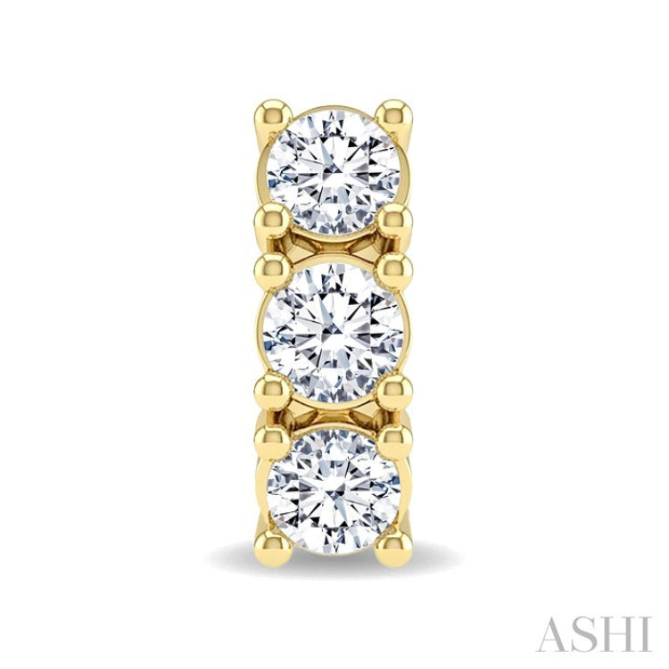 1/4 Ctw 3-Stone Round Cut Diamond Fashion Earrings in 14K Yellow Gold