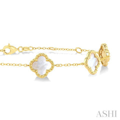 8 MM Mother of Pearl Bead Clover Halo Station Bracelet in 14K Yellow Gold