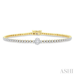 1 1/6 Ctw Oval and Round Cut Diamond Tennis Bracelet in 14K Yellow Gold