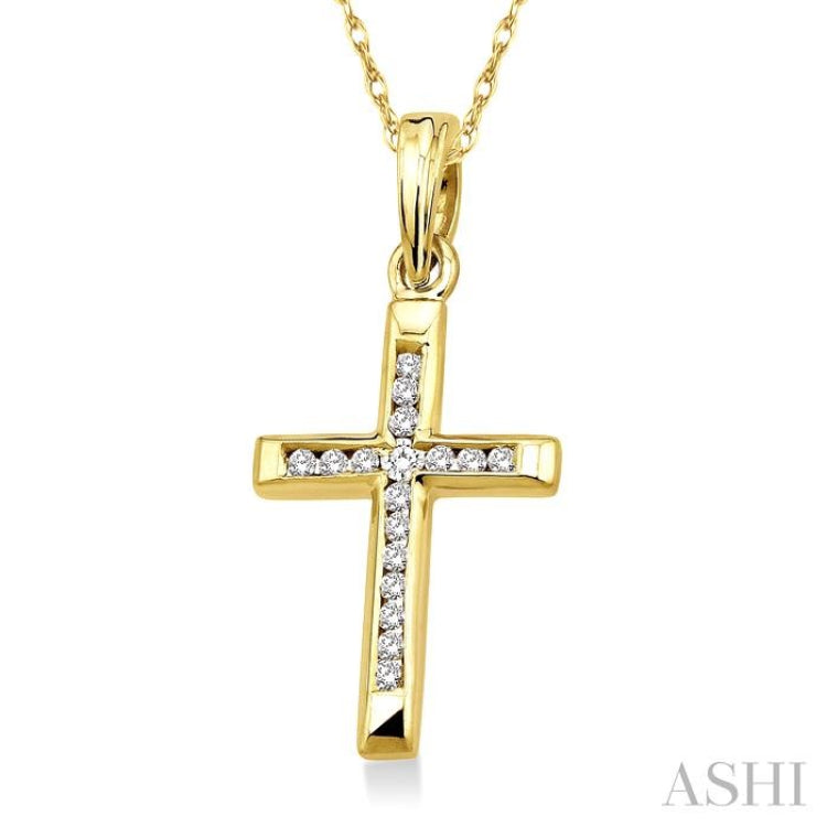 1/10 Ctw Single Cut Diamond Cross Pendant in 10K Yellow Gold with Chain