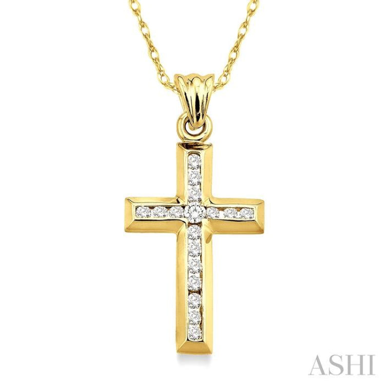 1/4 Ctw Round Cut Diamond Cross Pendant in 10K Yellow Gold with Chain