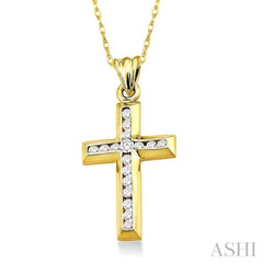 1/4 Ctw Round Cut Diamond Cross Pendant in 10K Yellow Gold with Chain