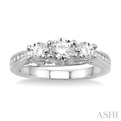 1 Ctw Diamond Engagement Ring with 3/8 Ct Round Cut Center Stone in 14K White Gold