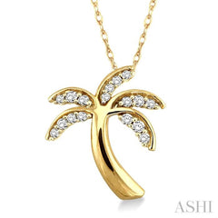 1/10 Ctw Palm Tree Single Cut Diamond Pendant in 14K Yellow Gold with Chain