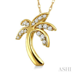 1/10 Ctw Palm Tree Single Cut Diamond Pendant in 14K Yellow Gold with Chain