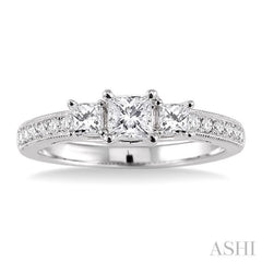 3/4 Ctw Diamond Engagement Ring with 1/3 Ct Princess Cut Center Stone in 14K White Gold