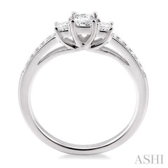 3/8 Ctw Diamond Engagement Ring with 1/5 Ct Princess Cut Center Stone in 14K White Gold