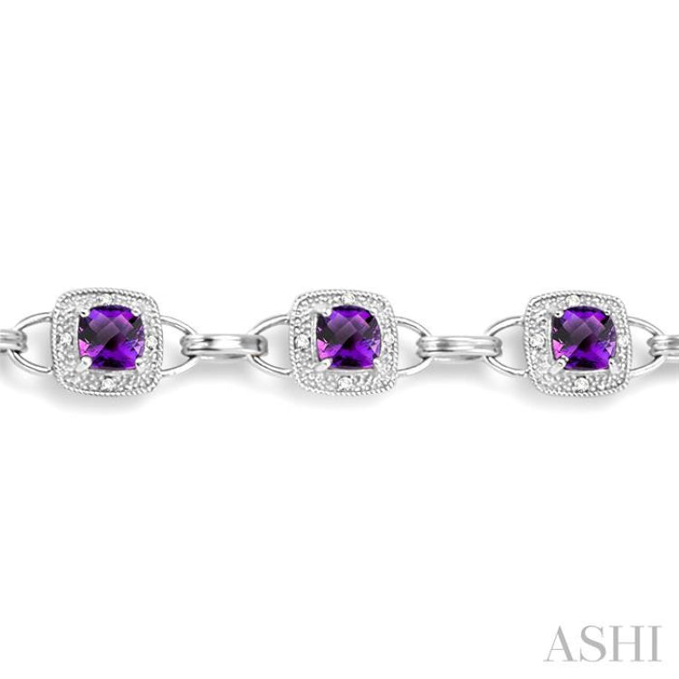 5x5 MM Cushion Shape Amethyst and 1/6 Ctw Single Cut Diamond Bracelet in 10K White Gold