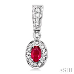 5x3 MM Oval Cut Ruby and 1/3 Ctw Round Cut Diamond Earrings in 14K White Gold