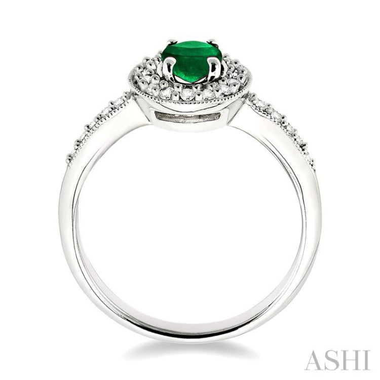 6x4 MM Oval Cut Emerald and 1/4 Ctw Round Cut Diamond Ring in 14K White Gold