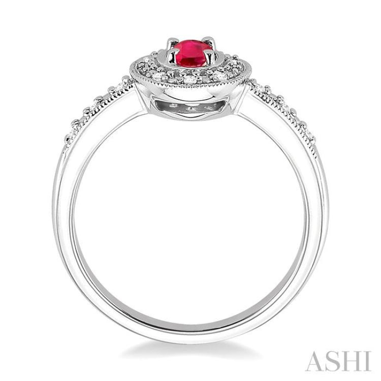 5x3 MM Oval Cut Ruby and 1/10 Ctw Single Cut Diamond Ring in 10K White Gold.