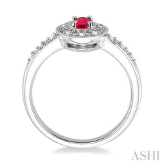 5x3 MM Oval Cut Ruby and 1/10 Ctw Single Cut Diamond Ring in 10K White Gold.