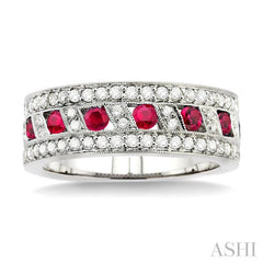 5/8 Ctw Round Cut Diamond and 2.6 mm Round Cut Ruby Precious Band in 18K White Gold