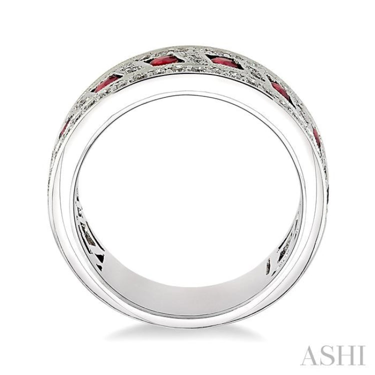 5/8 Ctw Round Cut Diamond and 2.6 mm Round Cut Ruby Precious Band in 18K White Gold