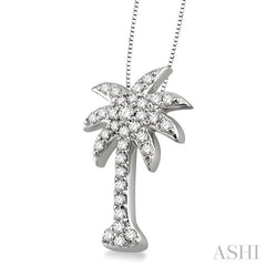 1/2 Ctw Round Cut Diamond Palm Tree Pendant in 14K White Gold with Chain