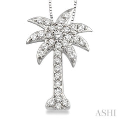 1/2 Ctw Round Cut Diamond Palm Tree Pendant in 14K White Gold with Chain