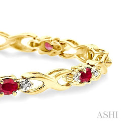 4x3 MM Oval Cut Ruby and 1/10 Ctw Single Cut Diamond Bracelet in 10K Yellow Gold