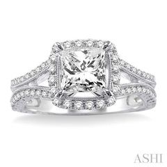 1 1/6 Ctw Diamond Engagement Ring with 3/4 Ct Princess Cut Center Stone in 14K White Gold