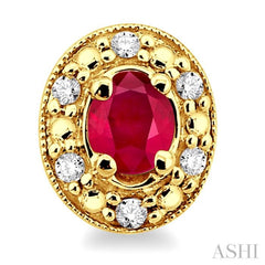 4x3 MM Oval Shaped Ruby and 1/10 Ctw Single Cut Diamond Earrings in 14K Yellow Gold