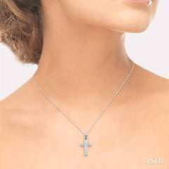 1/4 Ctw Round Cut Diamond Cross Pendant in 10K White Gold with Chain