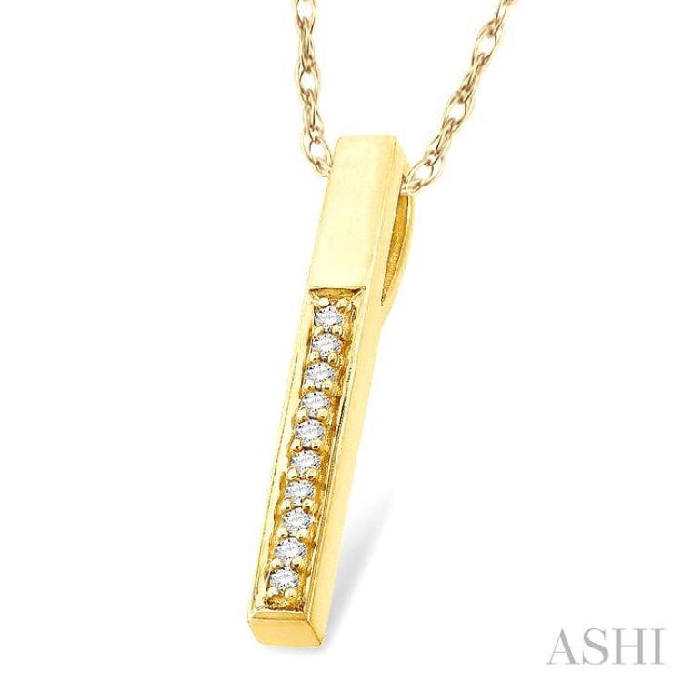 1/10 Ctw Round Cut Diamond Stick Pendant in 10K Yellow Gold with Chain