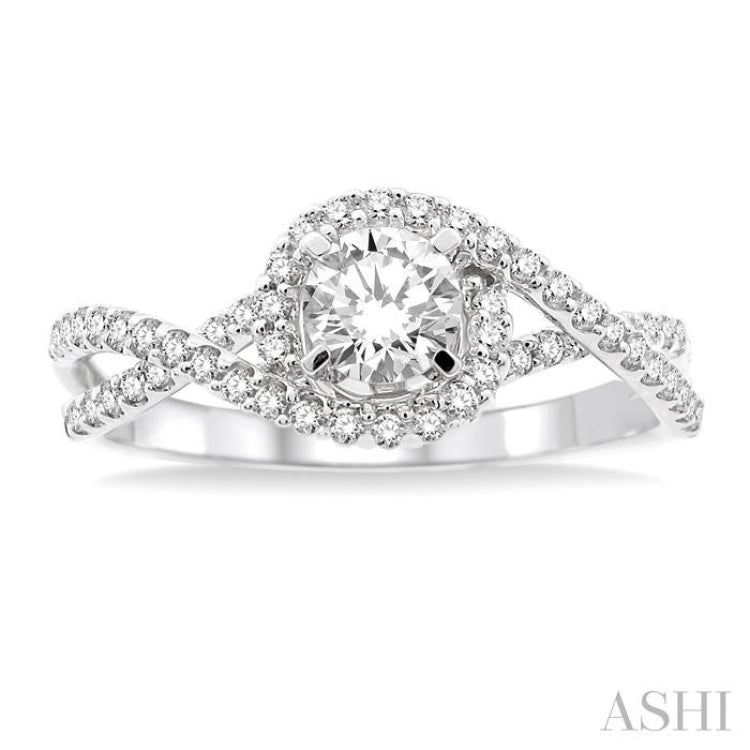 5/8 Ctw Diamond Engagement Ring with 1/3 Ct Round Cut Center Stone in 14K White Gold