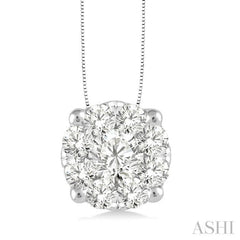 3/4 Ctw Lovebright Round Cut Diamond Pendant in 14K White Gold with Chain