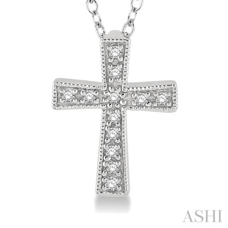 1/20 Ctw Single Cut Diamond Cross Pendant in Sterling Silver with Chain