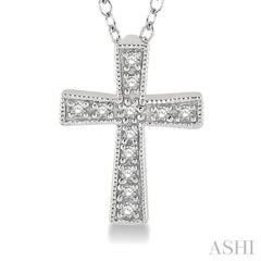 1/20 Ctw Single Cut Diamond Cross Pendant in Sterling Silver with Chain