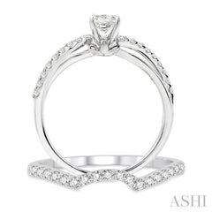 5/8 Ctw Diamond Wedding Set with 1/2 Ctw Princess Cut Engagement Ring and 1/5 Ctw Wedding Band in 14K White Gold