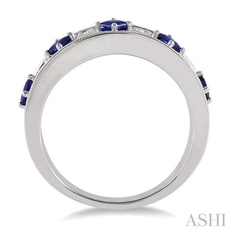 2.5 mm Princess Cut Sapphire and 1/6 Ctw Round Cut Diamond Precious Band in 14K White Gold