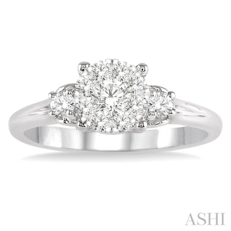 1/2 Ctw Lovebright Round Cut Diamond Engagement Ring in 14K White Gold