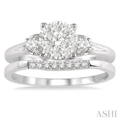 1/2 Ctw Diamond Wedding Set with 1/2 Ctw Lovebright Engagement Ring and 1/20 Ctw Wedding Band in 14K White Gold