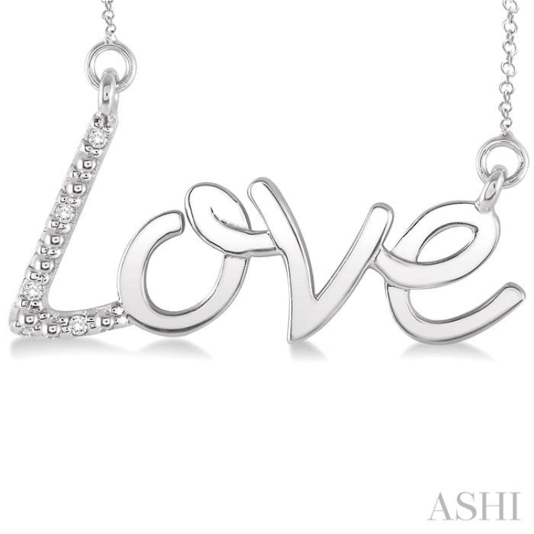 1/50 Ctw Single Cut Diamond Love Pendant in Sterling Silver with Chain