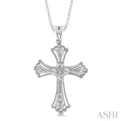 1/20 Ctw Single Cut Diamond Cross Pendant in Sterling Silver with Chain