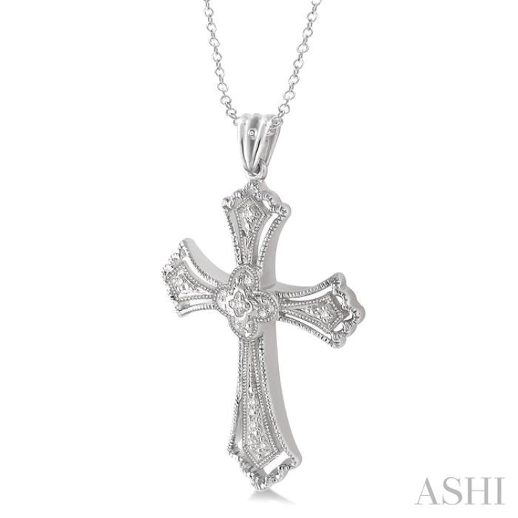 1/20 Ctw Single Cut Diamond Cross Pendant in Sterling Silver with Chain