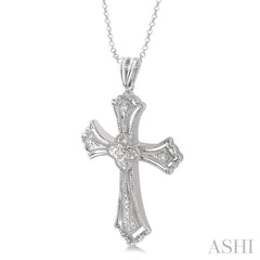 1/20 Ctw Single Cut Diamond Cross Pendant in Sterling Silver with Chain