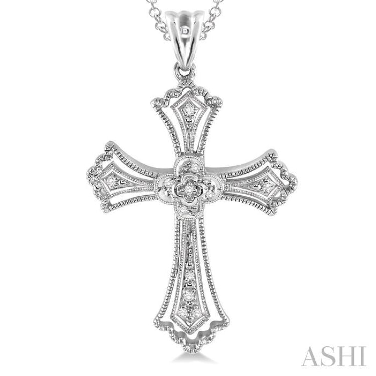 1/20 Ctw Single Cut Diamond Cross Pendant in Sterling Silver with Chain