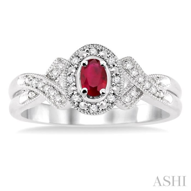 5x3 MM Oval Cut Ruby and 1/50 Ctw Single Cut Diamond Ring in Sterling Silver