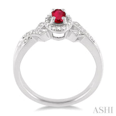 5x3 MM Oval Cut Ruby and 1/50 Ctw Single Cut Diamond Ring in Sterling Silver