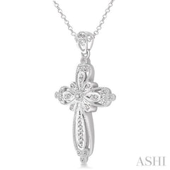 1/20 Ctw Single Cut Diamond Cross Pendant in Sterling Silver with Chain