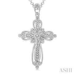 1/20 Ctw Single Cut Diamond Cross Pendant in Sterling Silver with Chain