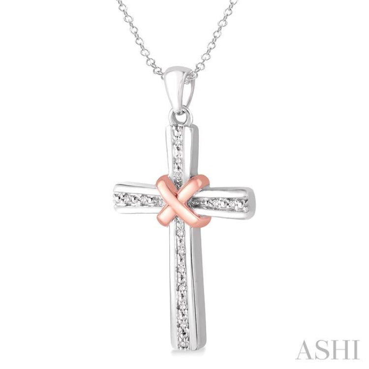 1/20 Ctw Single Cut Diamond Cross Pendant in Sterling Silver with Chain