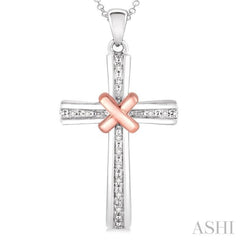 1/20 Ctw Single Cut Diamond Cross Pendant in Sterling Silver with Chain